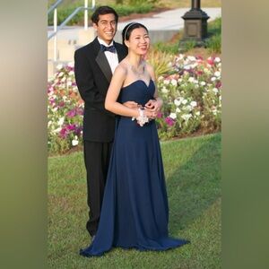 Strapless pleated blue Faviana dress size 2